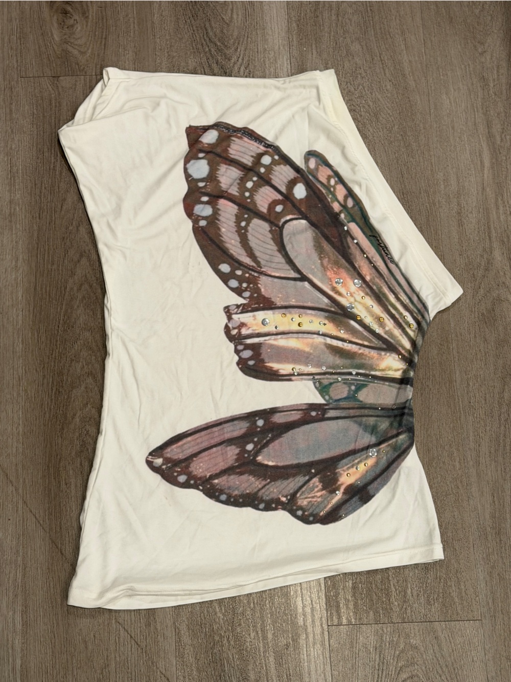 Butterfly print one shoulder studded top M